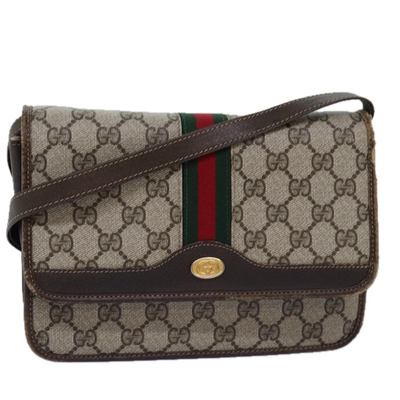 GUCCI GG Supreme Web Sherry Line Shoulder Bag PVC Beige Red Green Auth yk12734 - Picture 1 of 16